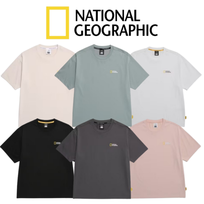국내매장정품 내셔널지오그래픽 티셔츠 NATIONAL 남성 티셔츠 여성 티셔츠 남녀공용 기본 반팔티 네셔널지오그래픽 티셔츠 기능성 소재 반소매 흰색 티셔츠 레이어드 티셔츠 캐주얼