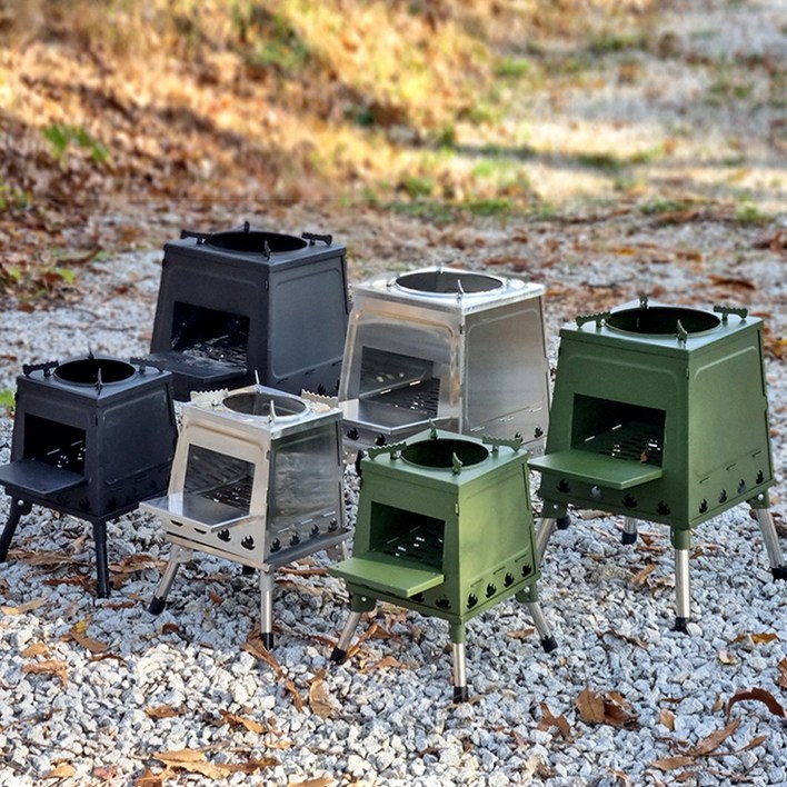 캠프빌리지 캠핑 불멍 접이식 더치 스토브 화로대, 카키 M, 1개