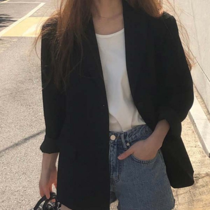 (자체제작) 루어스룸 어텀 가을 투버튼 루즈핏 하프 오버핏 테일러드 블레이저 하객룩 여성 자켓