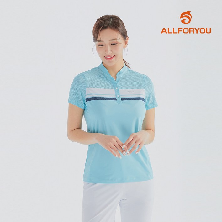 [올포유] [모델착장] 여성 배색 포인트 넥변형 반팔 티셔츠 AWTHL4281-830_G 8