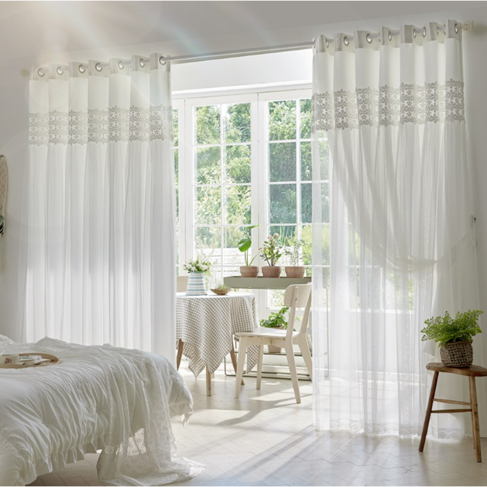 파스텔톤 이중 레이스 아일렛 암막커튼 방한방풍 화사한 인테리어