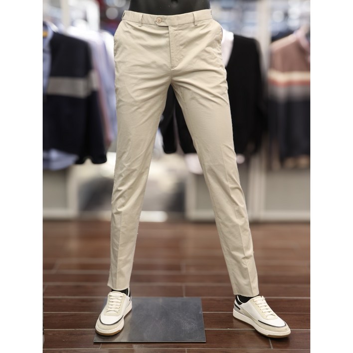바쏘옴므 남성 베이지 히든밴딩 슬림 면 스판 팬츠 바지 WSA2PS21