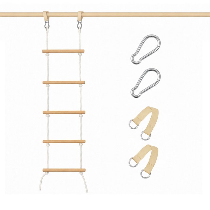 런칭특가 하루박스 원목 사다리 화이트 로프 그네 우드 밧줄 스윙 실내 매달리기 세트 WIDE