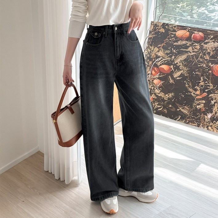 데일리앤 프리폴 2기장 봄 가을 와이드 데님 팬츠 빅사이즈 키작녀 키큰녀 간절기 여성 캐주얼 청바지