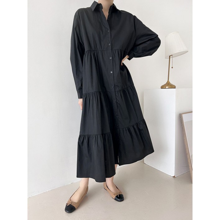 디니 카라 셔츠 단추 캉캉롱원피스 가을원피스 여성하객원피스