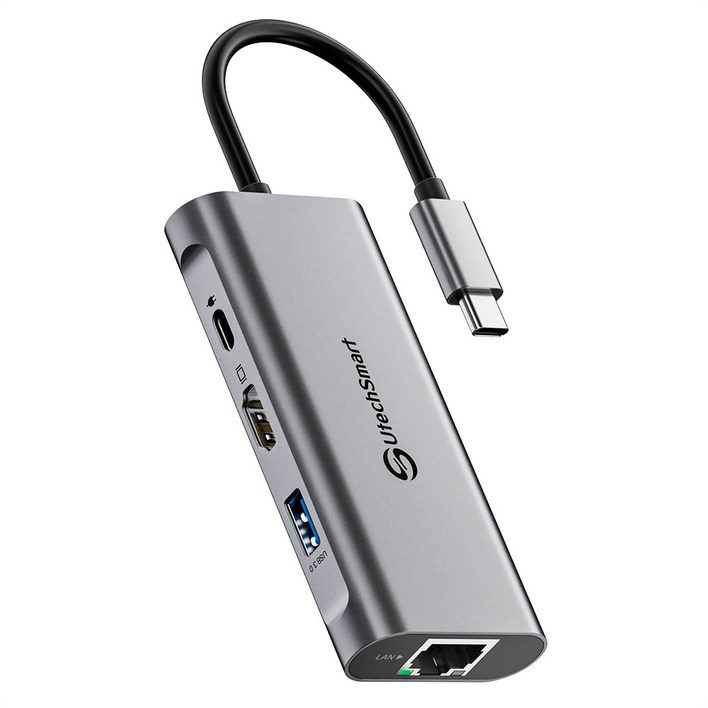 UtechSmart USB3.0 허브 6포트 C타입 멀티허브 노트북 맥북 HDMI 4K 이더넷, 1개, 1개