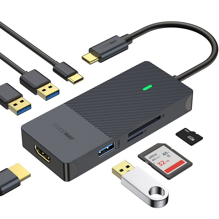 코드웨이 USB C타입 노트북 멀티허브, 7포트, gray, 1개 코드웨이 USB C타입 노트북 멀티허브, 7포트, gray, 1개