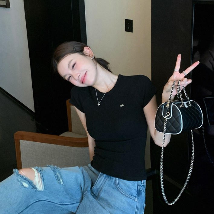 hi crazy 여성 반팔티셔츠 슬림핏 심플 무지 라운드면티 반팔