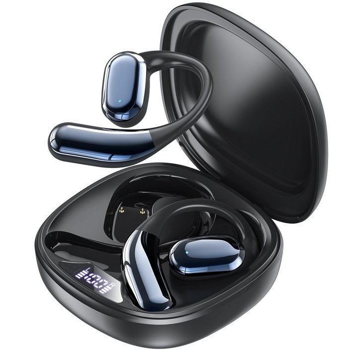 OMIIYA 오픈 귀걸이형 블루투스 이어폰 HI-FI 고음질 OWS E12, 블랙, E12