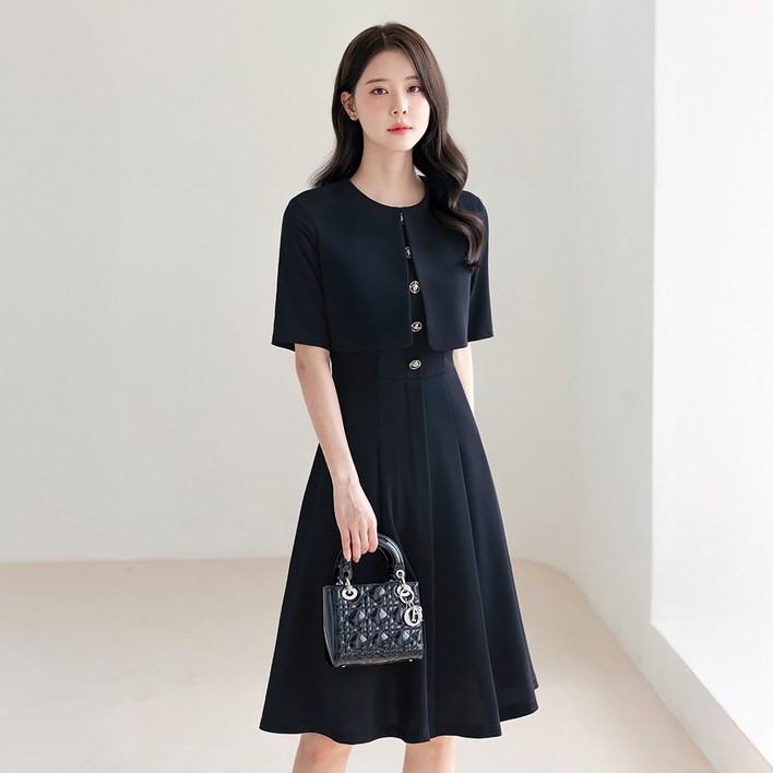 시크라인XXL까지 토레네 라운드넥 레이어드 플레어 원피스 여름 하객룩 오피스룩 데이트 모임 미시 빅사이즈