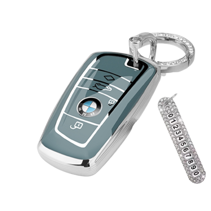 키에티 BMW 풀커버 TPU 엣지 키케이스 A타입 + 큐빅번호판, SILVER+GRAY, 단일상품