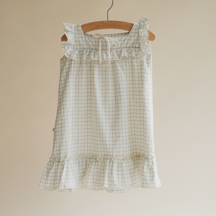 SQUARE NECK DRESS | WINDOW CHECK BLUE