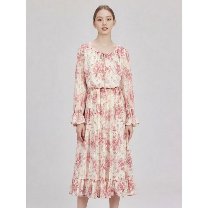 이앤씨 EnC 핑크 코쿤드로잉 원피스 ENOW31302J