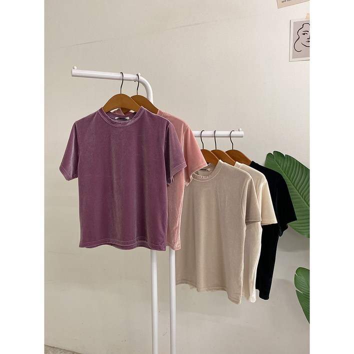헨티밀 벨벳 스판 반팔 티셔츠(5color)