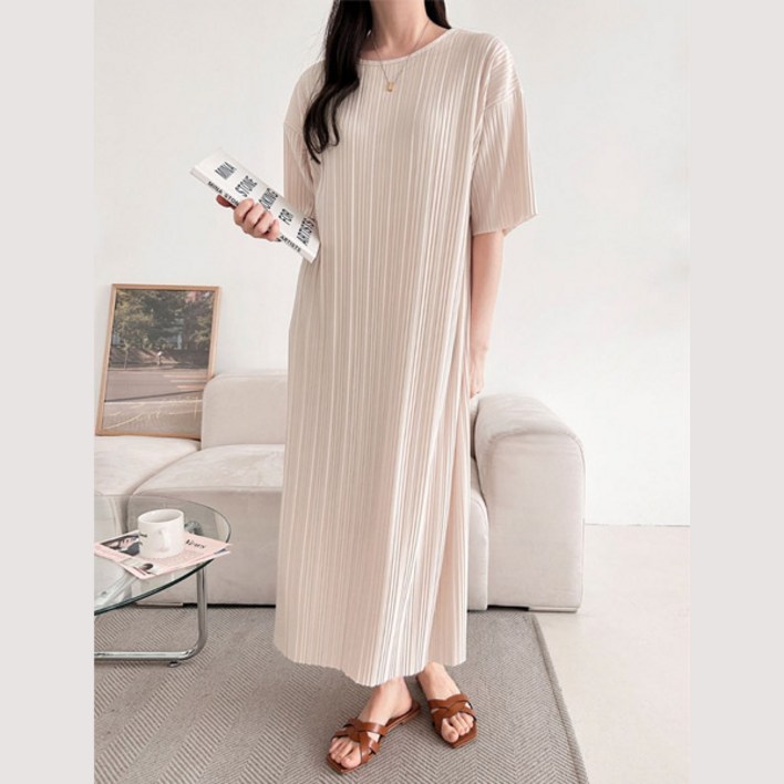 마이쏭 여성 주름원피스 빅사이즈 루즈핏 반팔원피스 슬렌플리츠롱원피스