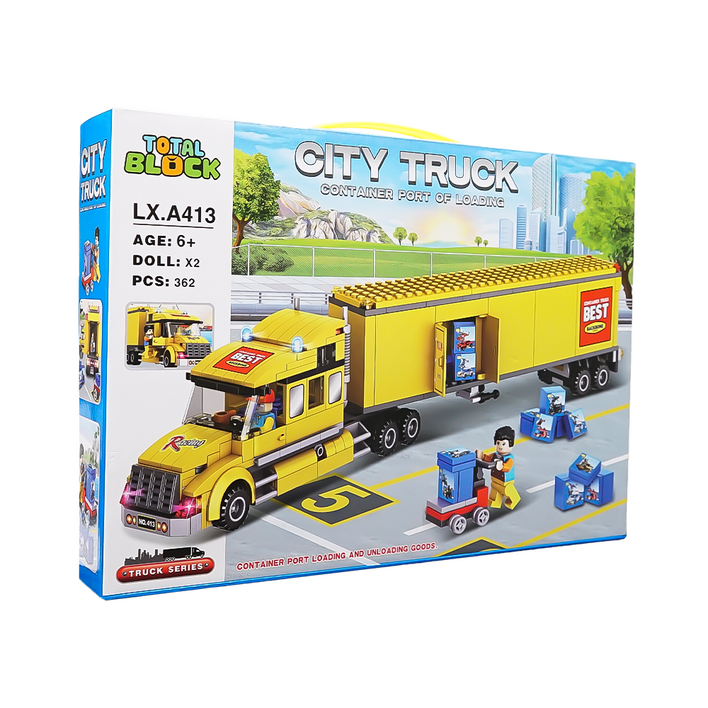 토탈블럭 블록시티 레고 호환 블럭 어린이 선물 장난감 EQ IQ 지능발달 컨테이너 트럭 362피스, 1개
