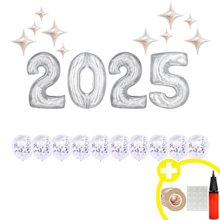 2025 대형 숫자 골드실버 2colors 은박 혼합풍선 해피뉴이어 파티 에브리띵스마일 1230, 1세트, 실버 대형 믹스