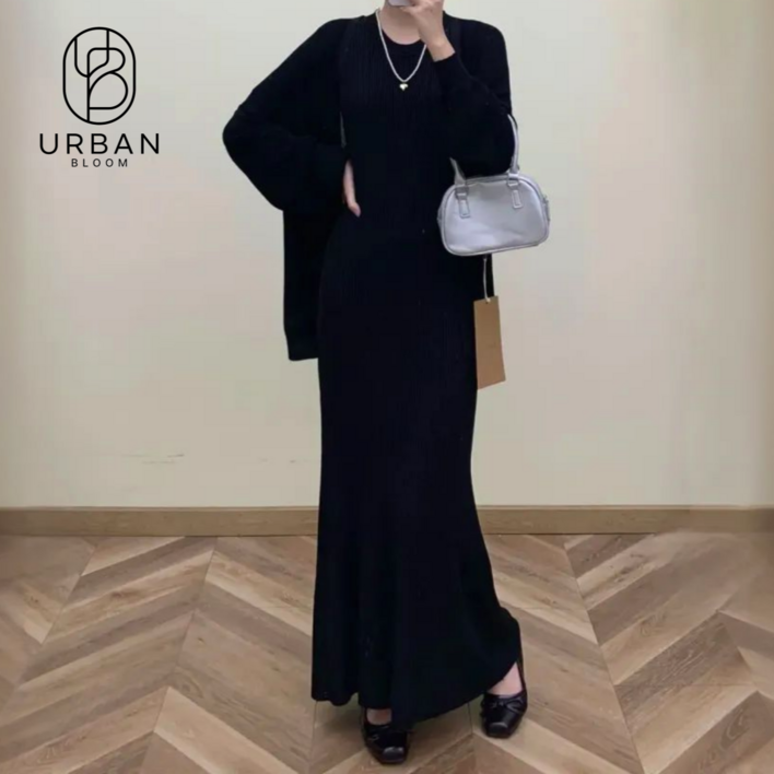 어반블룸 여성 골지 롱 민소매 원피스 가디건 투피스 니트 셋업