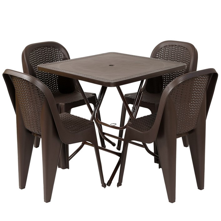 지오리빙 라탄 테이블 사각 + 등받이 의자 4p 세트 고객직접설치