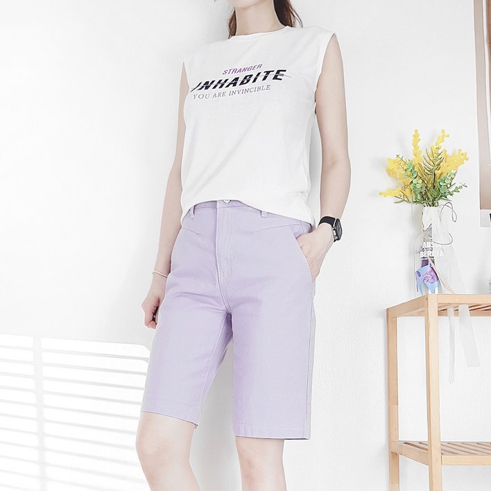 103st 포켓 절개 버뮤다 팬츠 5color여름 면 스판 밴딩 5부 반바지S3XL 여성 빅사이즈