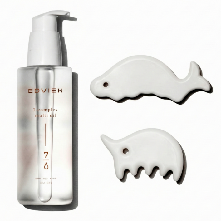 [특가세트] 에드뷰 명장 세라믹 괄사 페이스 바디 림프순환 마사지 풀세트 & 아로마 멀티 오일 / 43만 유튜버 밤비걸 PICK, 화이트 유광(돌고래+코뿔소)+멀티오일, 1세트