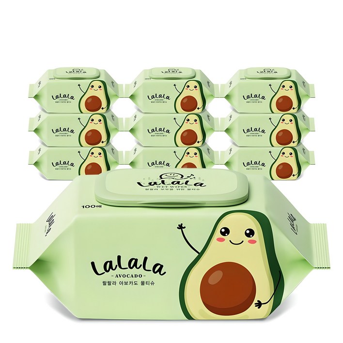 랄랄라 아보카도 물티슈, 50g, 100개입, 10개 랄랄라 아보카도 물티슈, 50g, 100개입, 10개