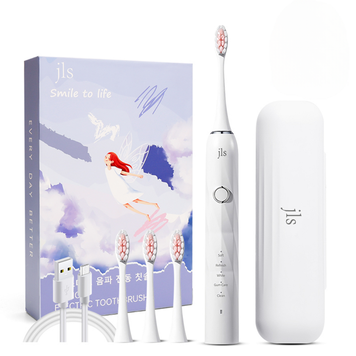 JLS 최신형 스마트 음파 전동칫솔 본체칫솔모 4개휴대케이스 1년 2번만 충전