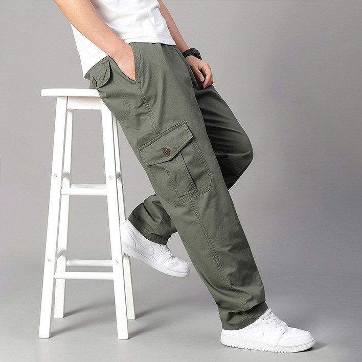 남자 카고바지 가을용 등산 일자 면바지 빅사이즈 밴딩 긴바지 tanlz8816