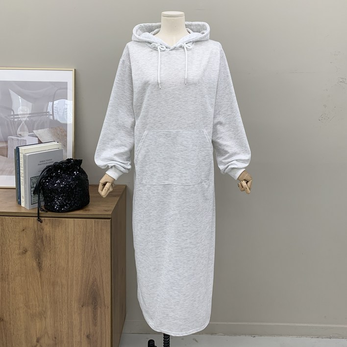 행복여 머스티 포켓 베이직 캐쥬얼 루즈핏 후드 롱 원피스