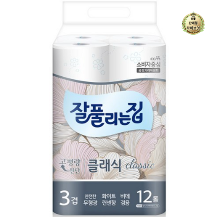 잘풀리는집 3겹 클래식 화장지 27m, 12개입, 1개