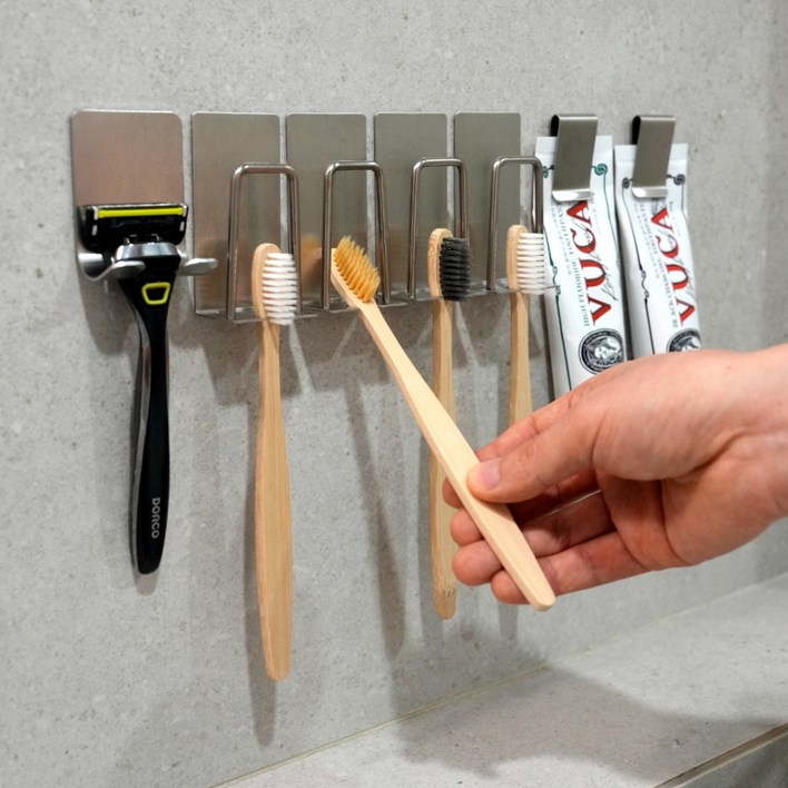 오늘새로 올 스텐 칫솔 치약 면도기 걸이 세트