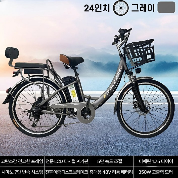 벨라다디 안정적인 2인승 전기자전거 전동 배달 펫바이크 팻바이크 자토바이 PAS, 블랙, 하이텐강