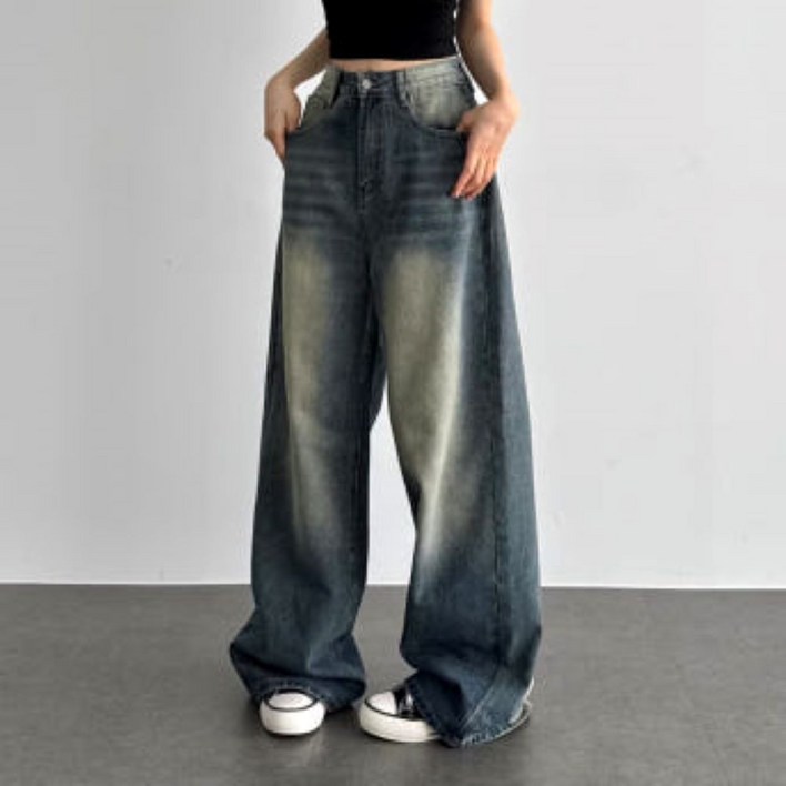 키작녀청바지 연청바지 키작진 와이드 청바지 세미와이드