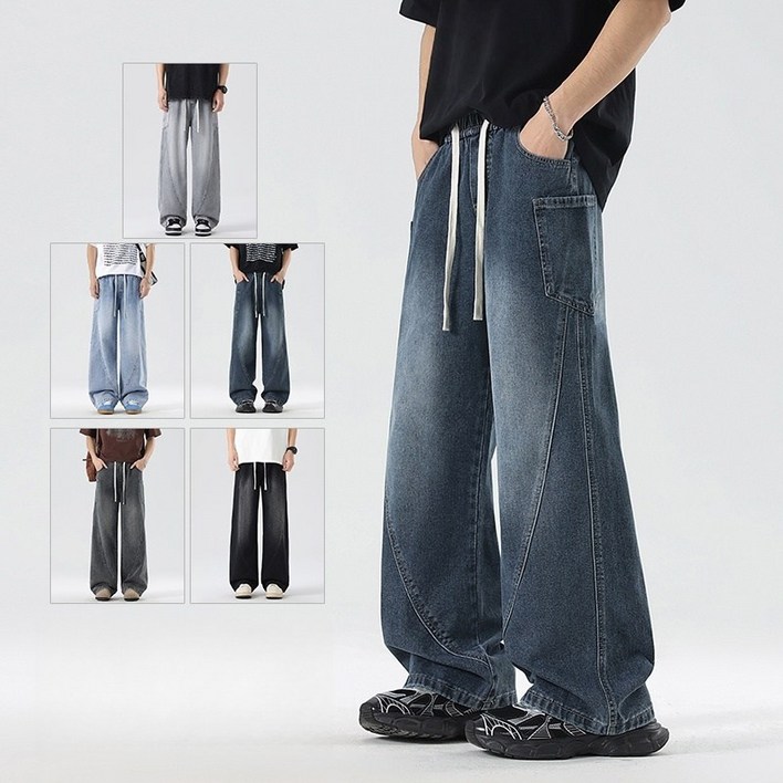 BDICOOL 남자 청바지 빈티지 데님 팬츠 세미 와이드 스판 밴딩 G818