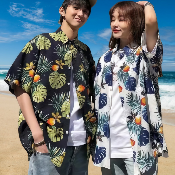 Wiseha 11 여름 커플룩 하와이안 셔츠 빅사이즈 휴양지룩 비치 반팔 남방
