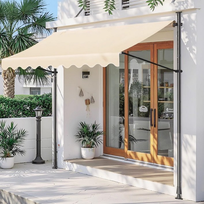 FONOW 자가설치용 어닝 캐노피 방수 옥상 테라스 가게 옥상 수동 고정 햇빛가리개