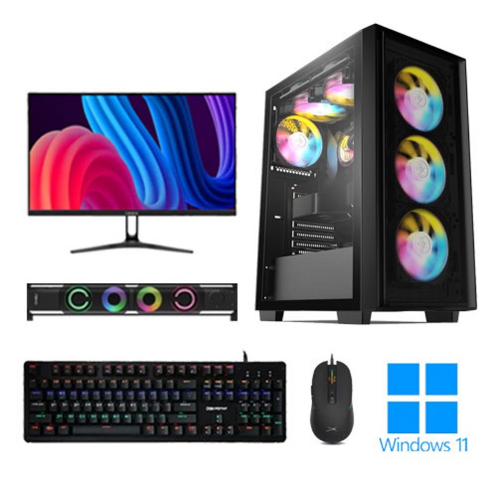 포유컴퓨터 게이밍 조립 컴퓨터 모니터 풀세트 PC 본체 최신 고사양 롤 배그 윈도우, GQPC27, 3추가 X