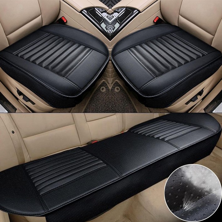 SEAMETAL 자동차 시트 커버 방석 3종 세트 전면 좌석 방석을 전부 포위하다 차량용 숯 풀커버 방석, 블랙, 1개