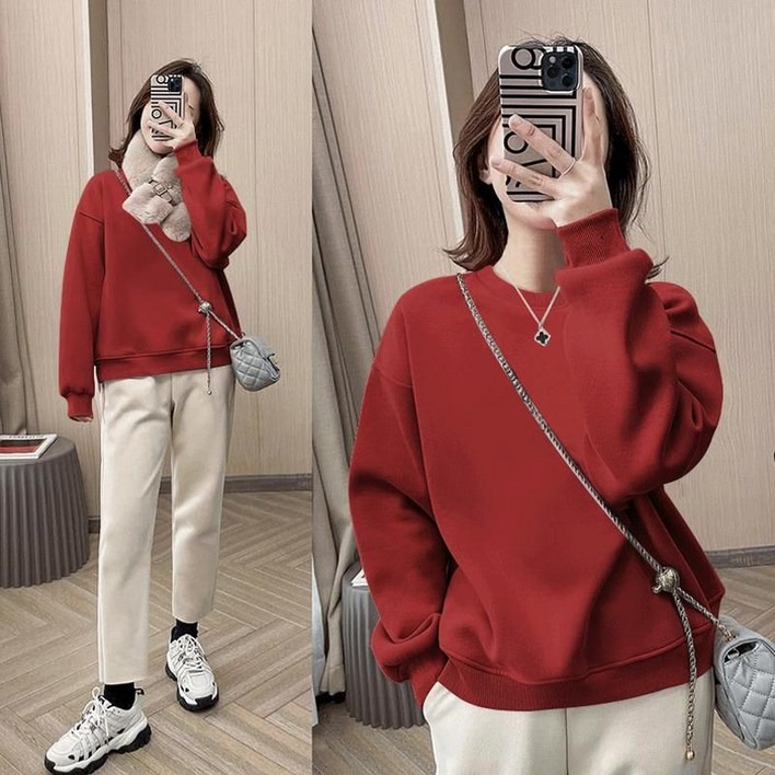 여성 라운드 맨투맨 봄가을 풀오버 슬림핏 기모 도톰 상의 겨울 A11Z3D ible1