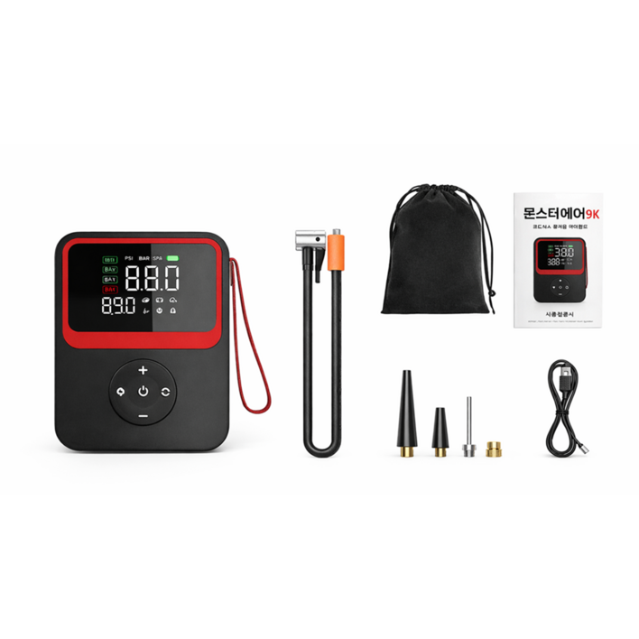 BD온 26년형 몬스터에어9K 대용량 타이어공기압주입기 공기주입기, 블랙, 1개