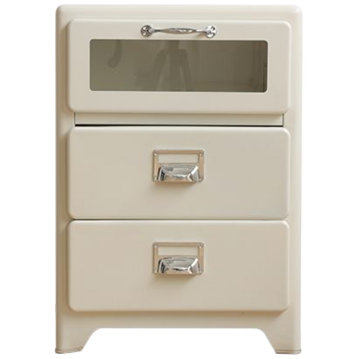 덜튼 서랍장 5단 아이보리 싱글 색상 스틸 철제 빈티지 로우 예약, 도어 1개와 서랍 2개 유백색