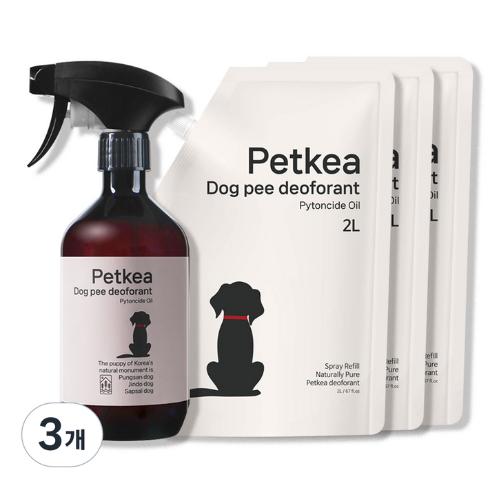 펫케아 강아지탈취제 피톤치드 천연 스프레이 반려견 오줌냄새 제거 + 공병, 3개, 6L
