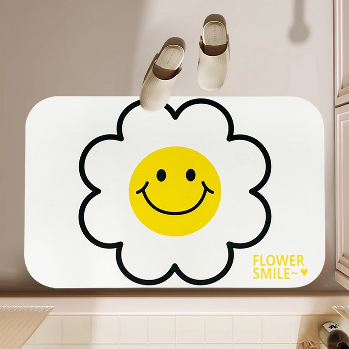 무식이네 스마일 플라워 빨아쓰는 규조토 발매트, 화이트