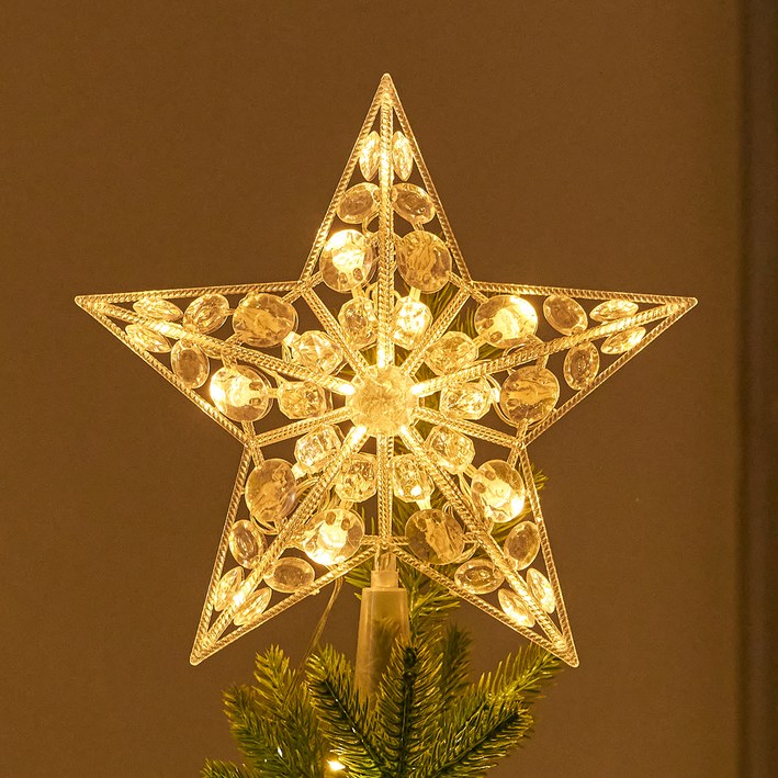 하우쎈스 크리스마스 트리 LED별 오너먼트 크리스탈 탑별 파티조명 건전지형