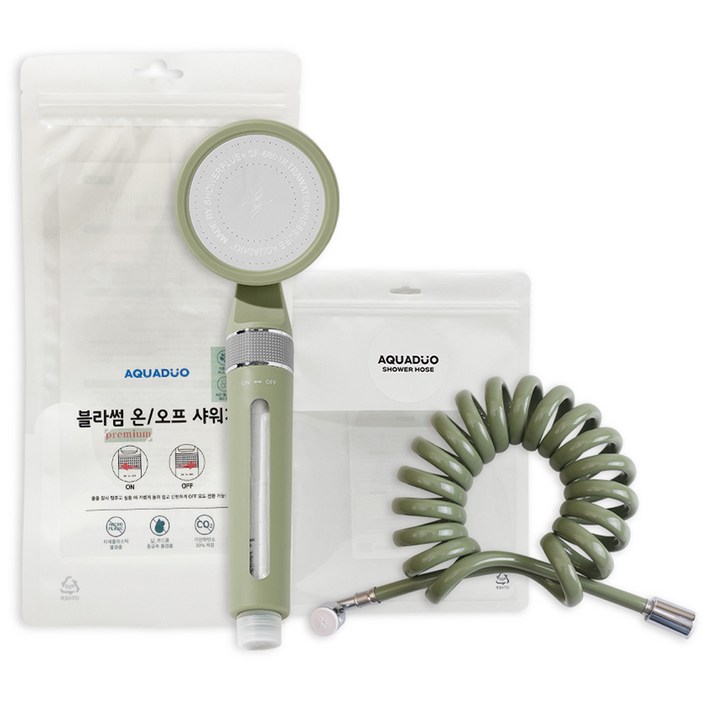 아쿠아듀오 프리미엄 블라썸 온오프 필터샤워기  스프링호스 3m 세트, 1개, 올리브