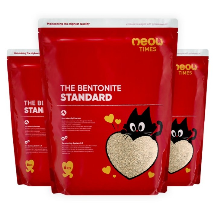 미우타임즈 더 벤토나이트 스탠다드 응고형 고양이 모래, 6kg, 3개, 무향