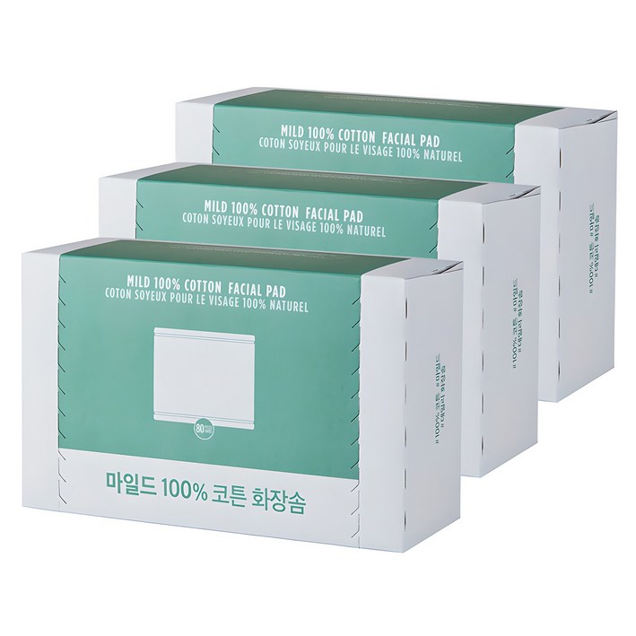 더페이스샵 데일리 마일드 100 코튼 화장솜, 80개입, 3개