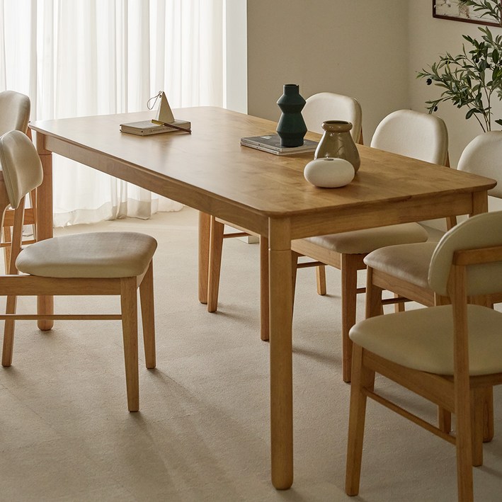 리리 원목식탁 6인용 1800  의자6p 세트 방문설치, 내추럴, 일반의자 6