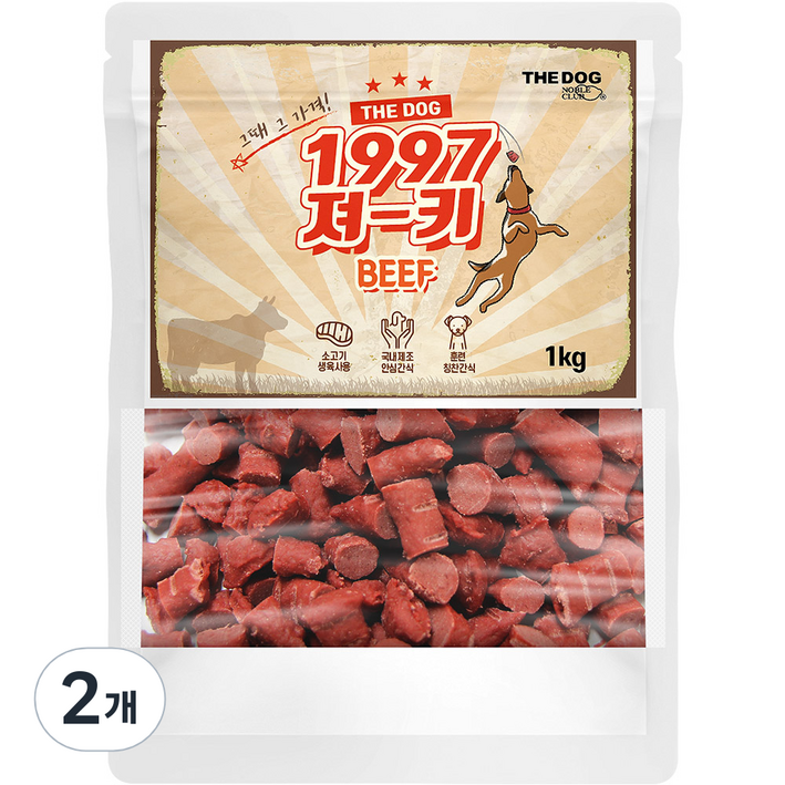더독 1997 져키 강아지 간식, 비프맛, 1kg, 2개