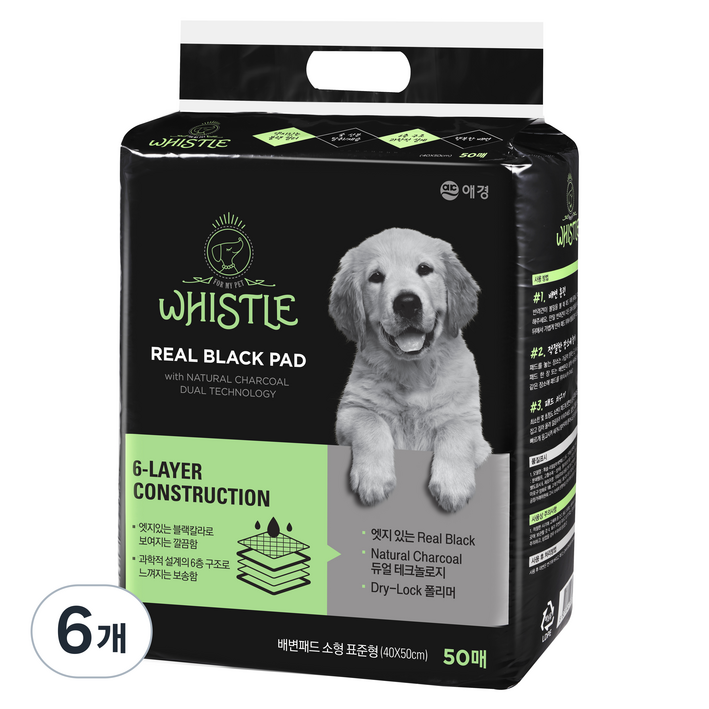휘슬 리얼블랙 애견 배변패드, 50개입, 6개